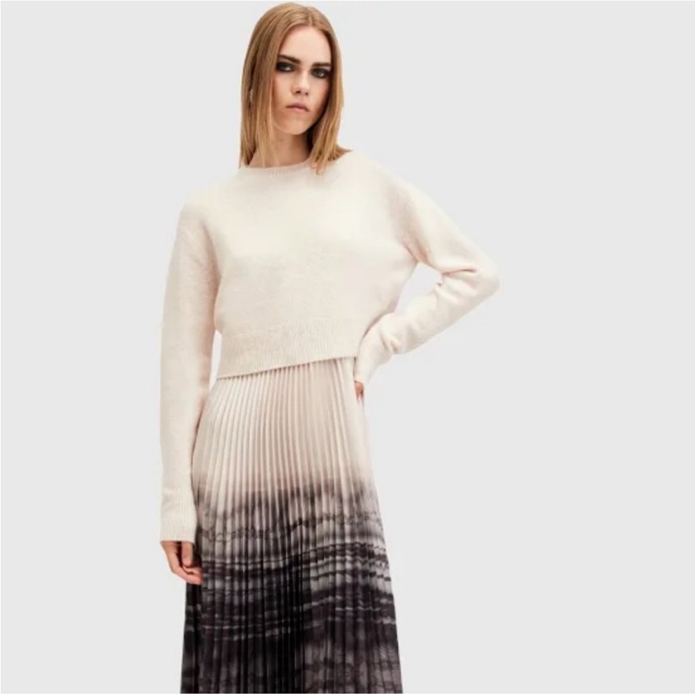 All Saints Cropped Wool Blend Crew Neck Sweater